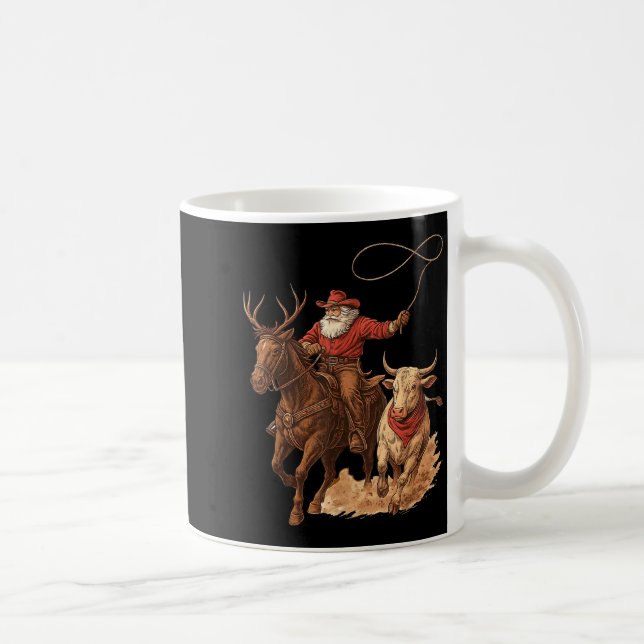 Funny Santa Cowboy Rodeo Reindeer Western Horse Ro Coffee Mug (Right)
