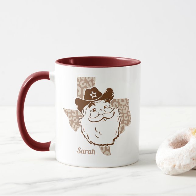 Funny Santa Cowboy Texas Christmas Mug (With Donut)