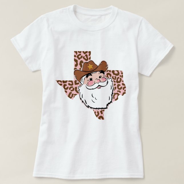 Funny Santa Cowboy Texas Christmas T-Shirt (Design Front)