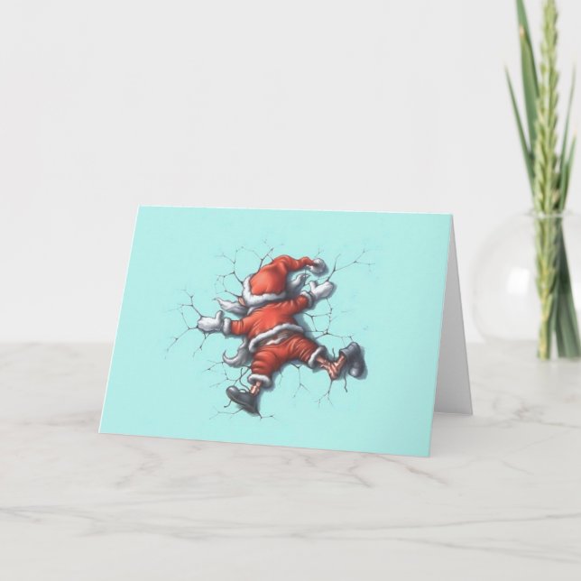 Funny Santa Crash into Christmas Card (Front)
