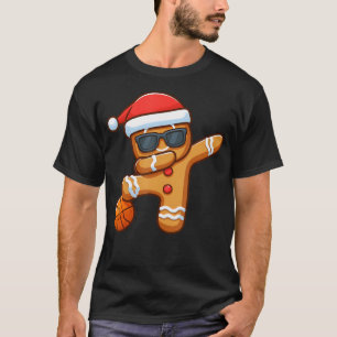 Funny Santa Dabbing Gingerbread Basketball Christm T-Shirt