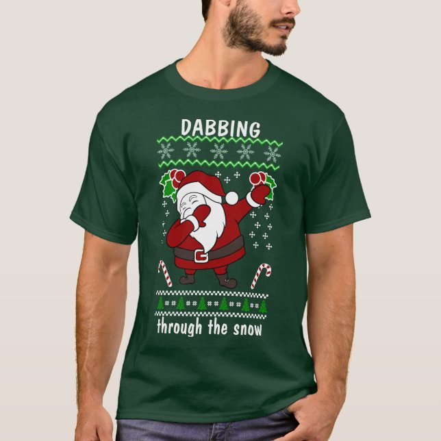 Funny Santa Dabbing Through The Snow Christmas T-Shirt (Front)