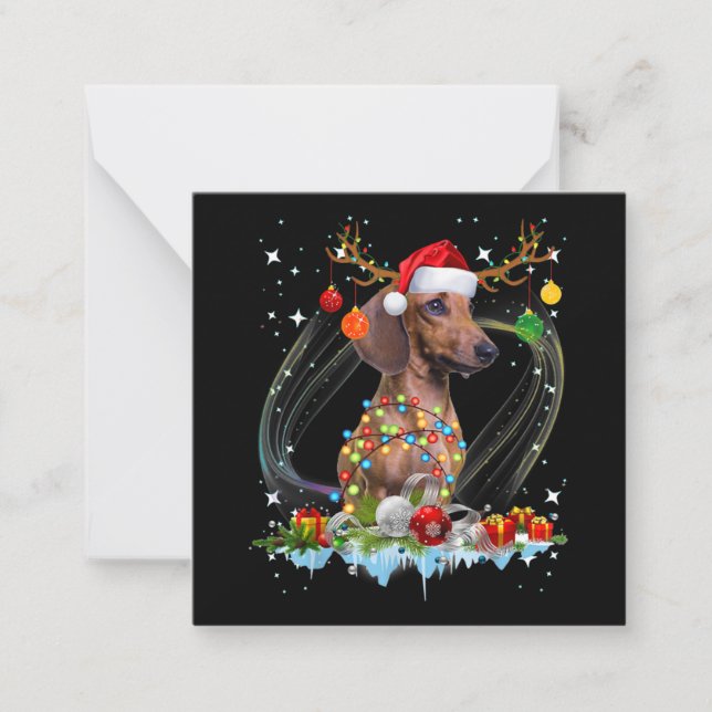 Funny Santa Dachshund Reindeer Light Christmas Card (Front)