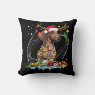 Funny Santa Dachshund Reindeer Light Christmas Cushion