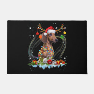 Funny Santa Dachshund Reindeer Light Christmas Doormat
