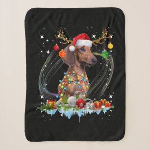 Funny Santa Dachshund Reindeer Light Christmas Sherpa Blanket