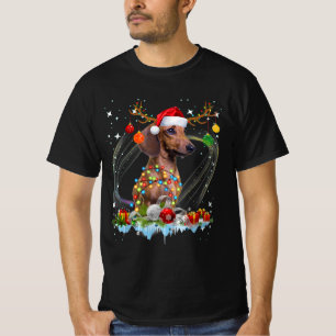 Funny Santa Dachshund Reindeer Light Christmas T-Shirt