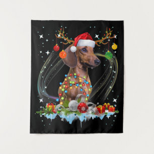 Funny Santa Dachshund Reindeer Light Christmas Tapestry