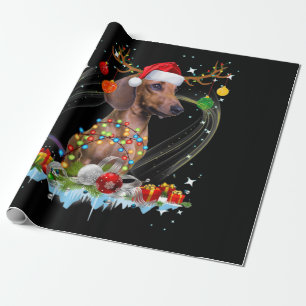 Funny Santa Dachshund Reindeer Light Christmas Wrapping Paper