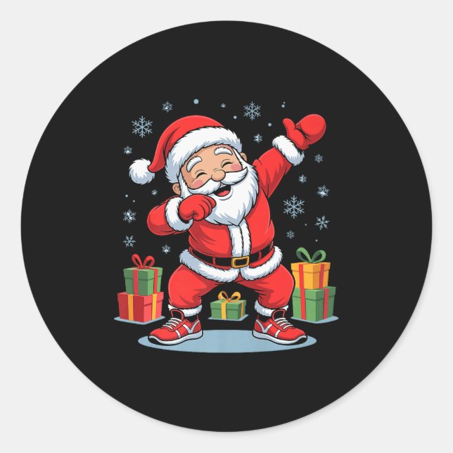 Funny Santa Dancing Holiday Christmas Xmas Pajama  Classic Round Sticker (Front)