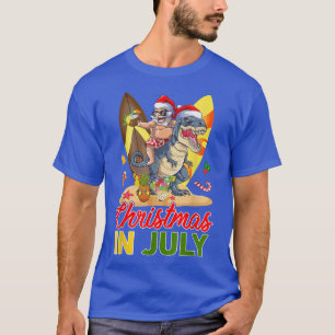 Funny Santa & Dinosaur T Rex Summer Vibes Christma T-Shirt