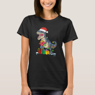 Funny Santa Dinosaur Tree Rex Christmas Pyjamas T-Shirt