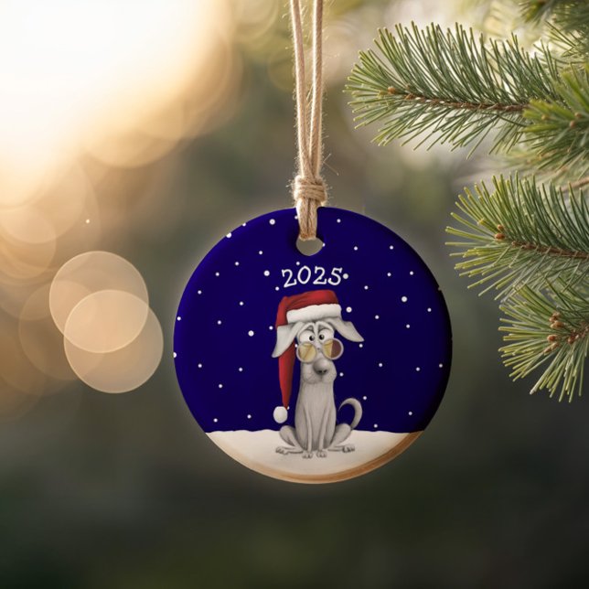 Funny Santa Dog  Ceramic Ornament (Creator Uploaded)