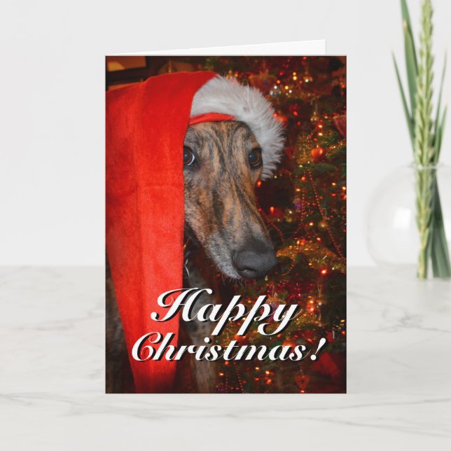 Funny Santa Dog Lurcher Greyhound Christmas Holiday Card (Front)