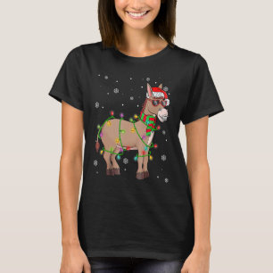 Funny Santa Donkey Christmas Lights Donkey Xmas Ho T-Shirt