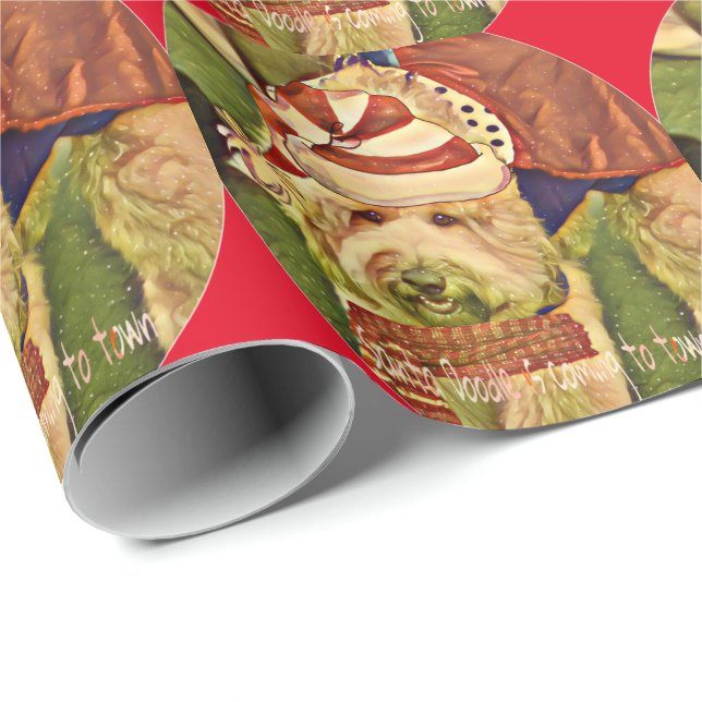 Funny Santa Doodle Dog Christmas wrap Wrapping Paper (Roll Corner)