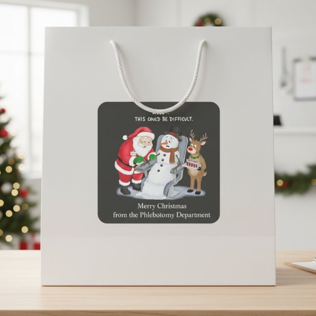Funny Santa Drawing Blood Phlebotomist Square Sticker (Creator Uploaded)