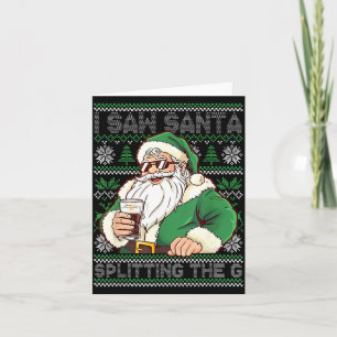 Funny Santa Drinking Beer Splitting G Christmas Ad Card