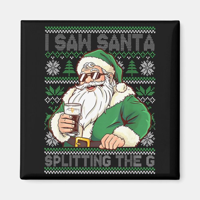 Funny Santa Drinking Beer Splitting G Christmas Ad Magnet (Front)