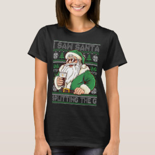 Funny Santa Drinking Beer Splitting G Christmas Ad T-Shirt