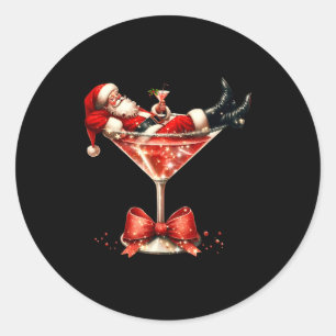 Funny Santa Drinking Martini Christmas Humor Men W Classic Round Sticker