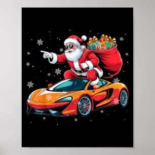 Funny Santa Driving Srt Car Xmas Pajama Christmas  Poster