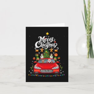 Funny Santa Driving Wagon Red Truck Christmas Tree Card