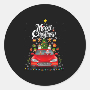 Funny Santa Driving Wagon Red Truck Christmas Tree Classic Round Sticker