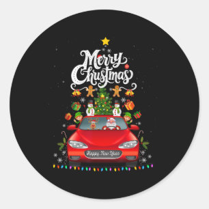Funny Santa Driving Wagon Red Truck Christmas Tree Classic Round Sticker