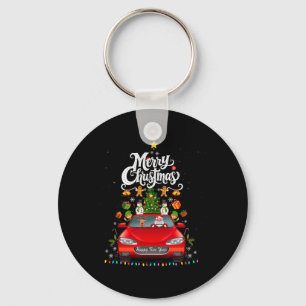 Funny Santa Driving Wagon Red Truck Christmas Tree Key Ring