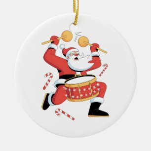 Funny Santa Drummer Ugly Christmas Xmas Drumming Ceramic Ornament