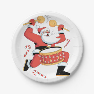 Funny Santa Drummer Ugly Christmas Xmas Drumming  Paper Plate
