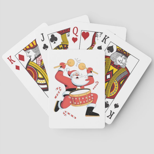 Funny Santa Drummer Ugly Christmas Xmas Drumming  Playing Cards (Back)