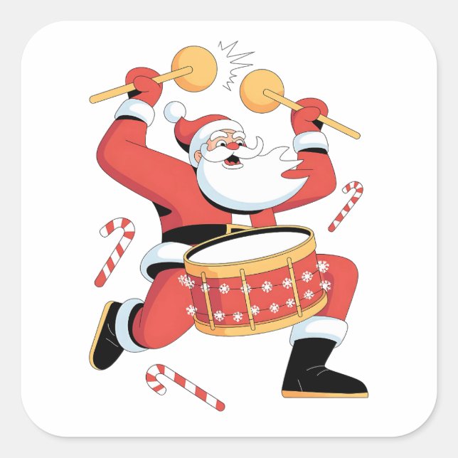 Funny Santa Drummer Ugly Christmas Xmas Drumming  Square Sticker (Front)