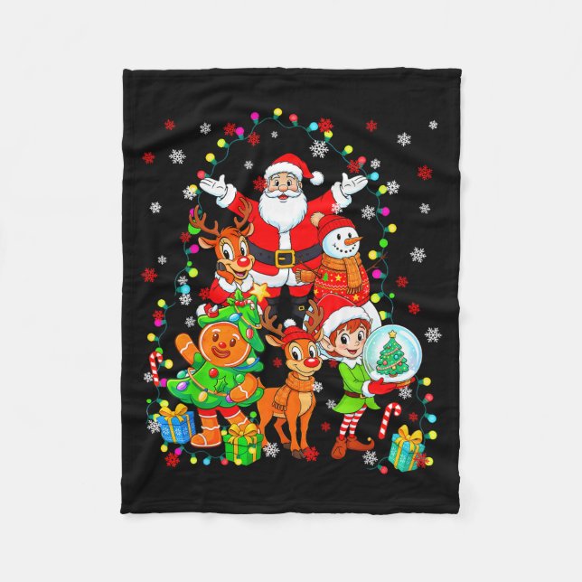 Funny Santa Elf Snowman Reindeer Gingerbread Chris Fleece Blanket (Front)