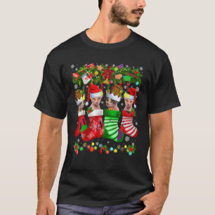 Funny Santa Elf Sphynx Cats In Christmas Socks Xma T-Shirt
