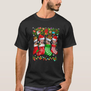 Funny Santa Elf Sphynx Cats In Christmas Socks Xma T-Shirt