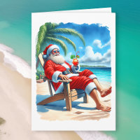 Funny Santa Enjoying a Cocktail on the Beach
