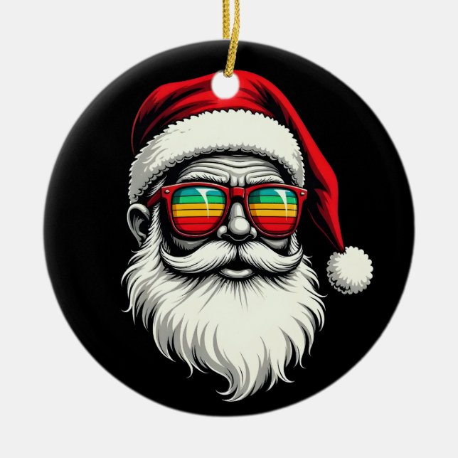 Funny Santa Face Retro Sunglasses Christmas  Ceramic Ornament (Front)
