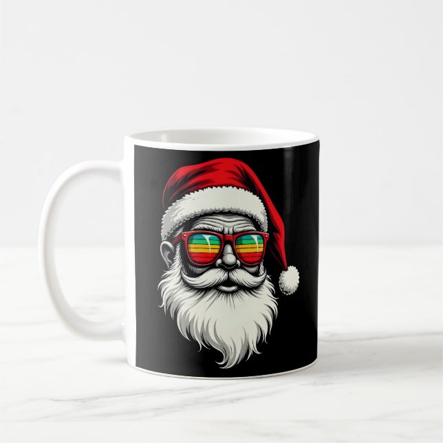 Funny Santa Face Retro Sunglasses Christmas  Coffee Mug (Left)
