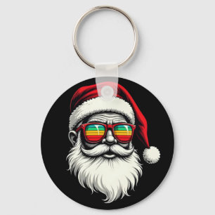 Funny Santa Face Retro Sunglasses Christmas  Key Ring