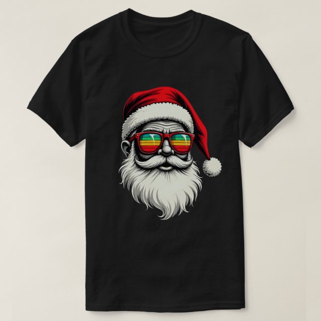 Funny Santa Face Retro Sunglasses Christmas  T-Shirt (Design Front)