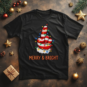 Funny Santa Finger  in Christmas Lights  T-Shirt