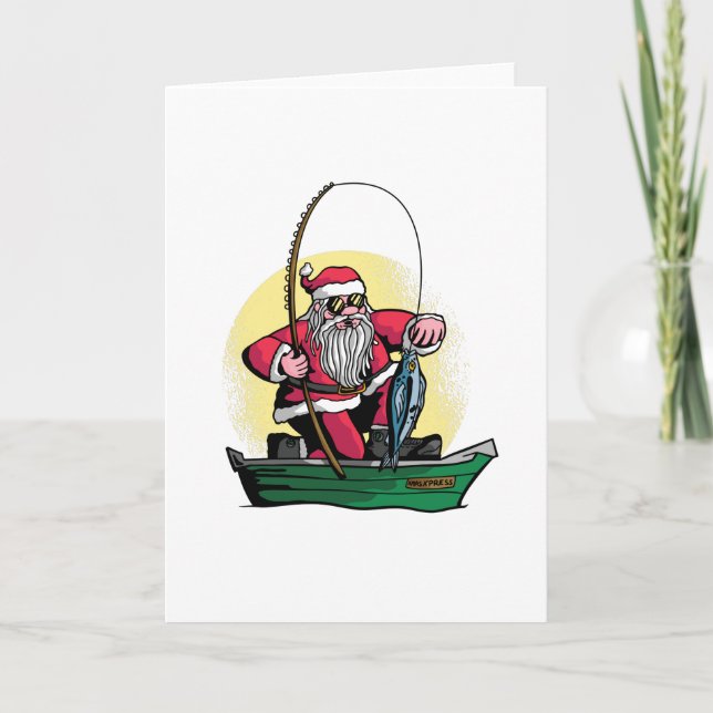 Funny Santa Fishing Christmas Fish Gift Card (Front)