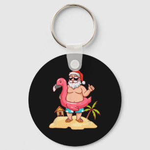 Funny Santa Flamingo Summer Vacay Christmas In Jul Key Ring