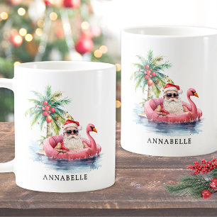 Funny Santa Flamingo Tropical Beach Christmas Coffee Mug