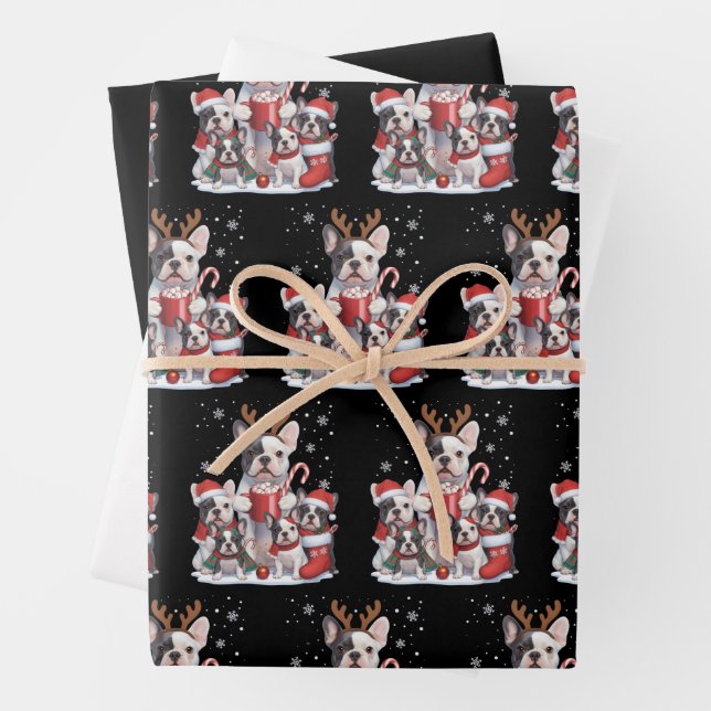 Funny Santa French Bulldog Dogs Christmas Xmas  Wrapping Paper Sheet (In situ)