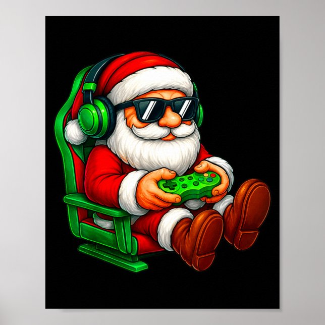 Funny Santa Gaming Gamer Pajamas Pjs Christmas Xma Poster (Front)