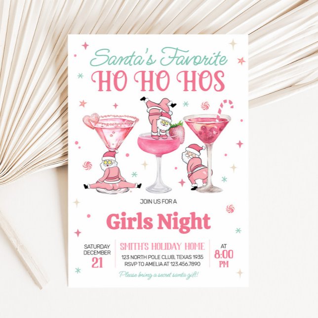 Funny Santa Girls Night Christmas Party Invitation (Santas Favorite Girls Night Christmas Party Invitation)