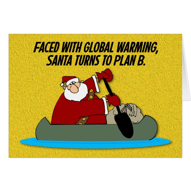 Funny Santa Global Warming Christmas Card (Front Horizontal)